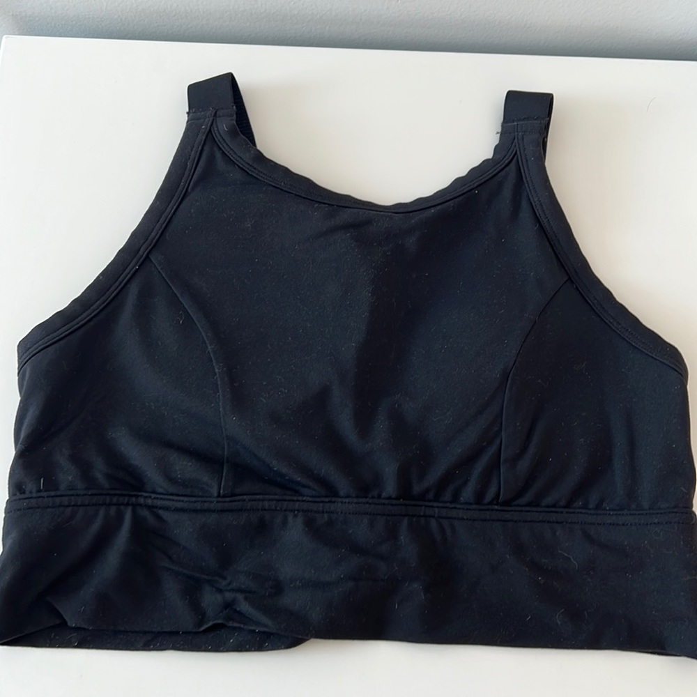 High neck long line black sports bra in black